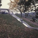 View of the slide on opening day, and a slider (or climber) too.