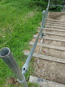 Missing Railing at Spacemakers near the shelter
